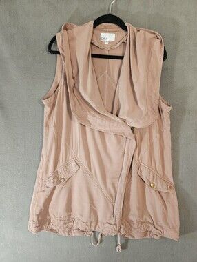 DR2 Womens Large Vest Jacket Hooded Side Zip Oversized Grunge Pockets Pink